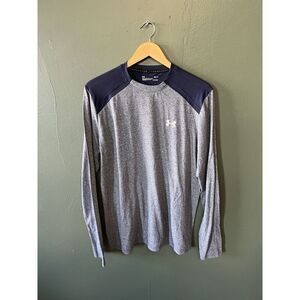 Under Armour Mens Gray Long Sleeve Athletic Threadborne T-shirt Size Medium